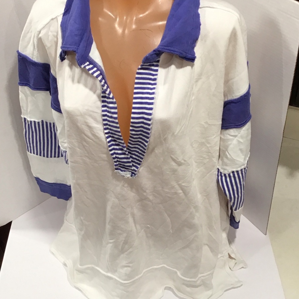 We The Free White and Blue Striped Sweater